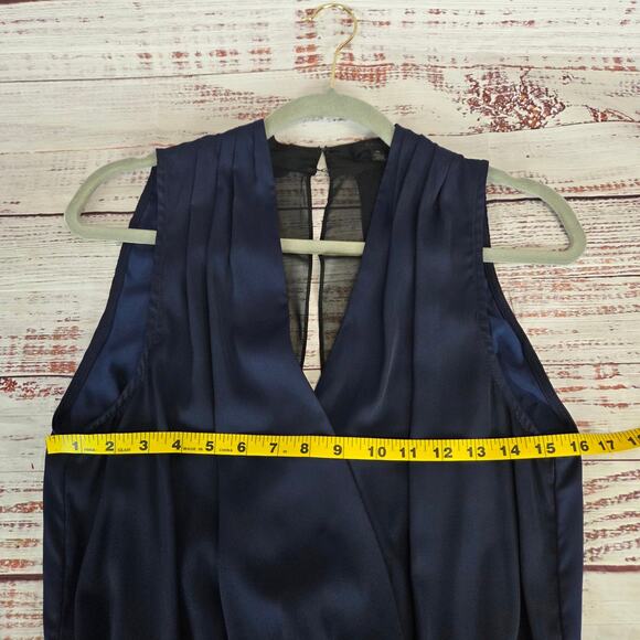Aryn K Pack a Plunge Jumpsuit M Navy Ink Blue Silky Sheer Back Surplice Bodice - Picture 13 of 16